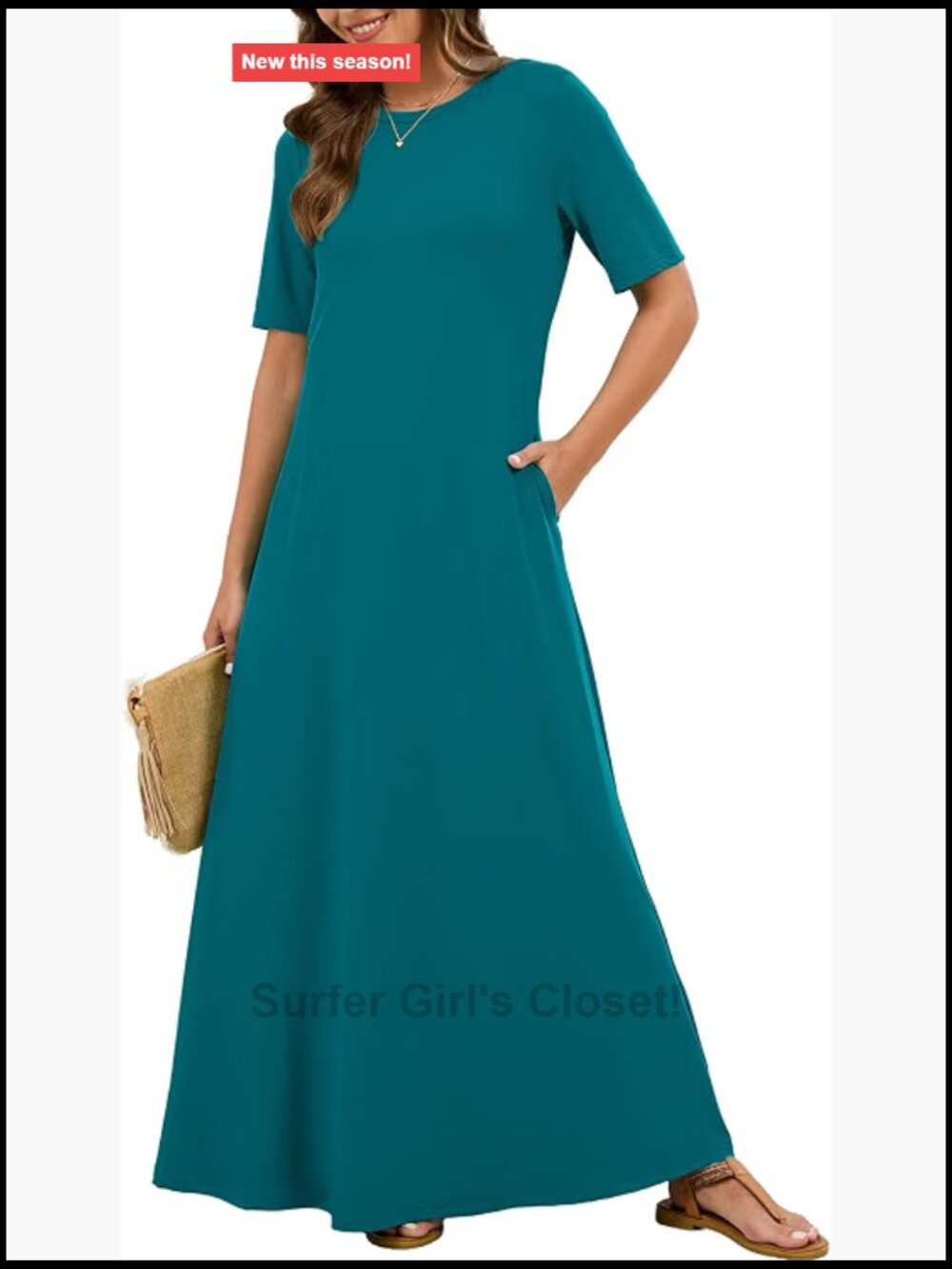 Women Maxi Dress Casual Short Sleeve Loose Summer Beach Sundress with Pockets